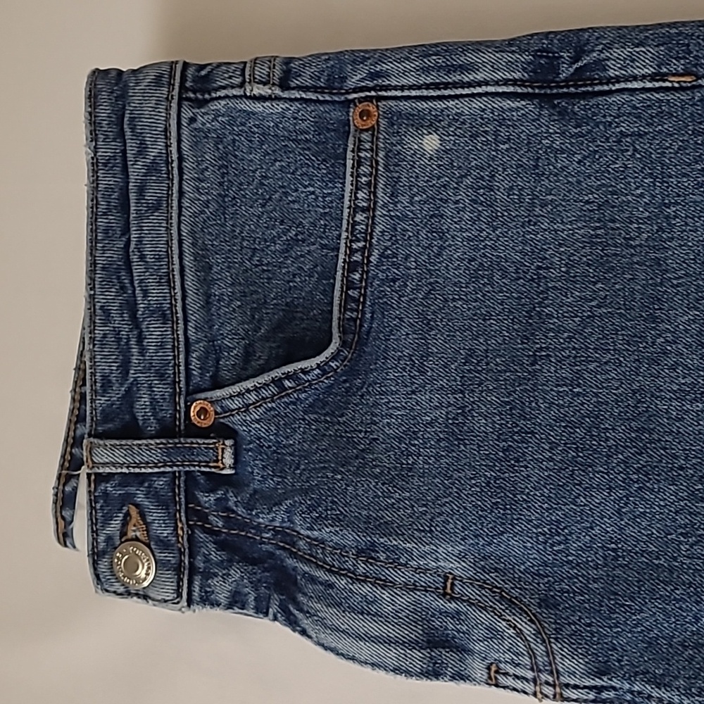 TOPSHOP Women's Cropped Straight Leg Blue Jeans with Raw Hem Size 28P - Picture 9 of 10